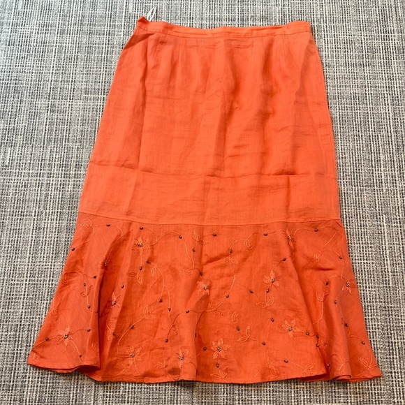 Amelia Austin Women's Orange Flutter Beaded Hem Midi Skirt Size 16 - Picture 1 of 7